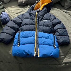Columbia Navy and Blue Puffer Jacket with Yellow Trim